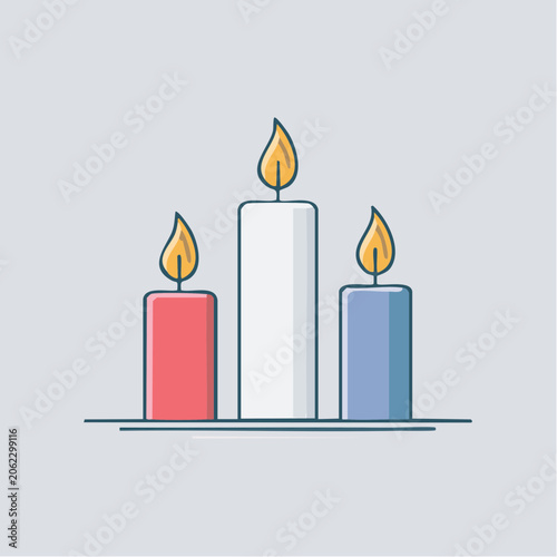 Three lit candles in red, white, and blue