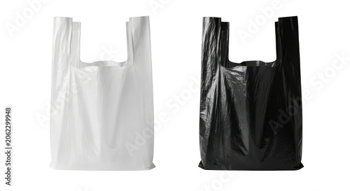 White and black plastic shopping bags isolated on transparent background