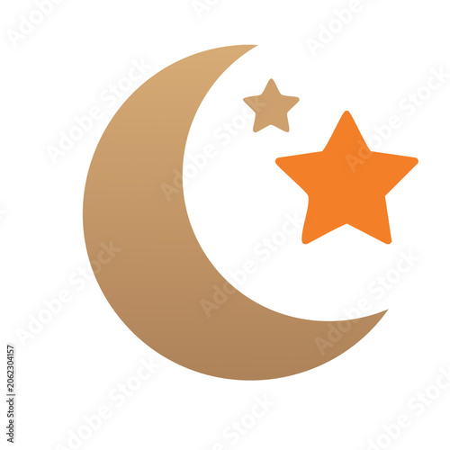 Flat design crescent moon with star icon