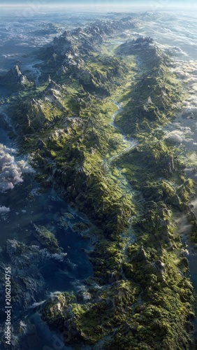 Lush aerial view over dense tropical rainforest canopy forest texture.