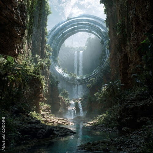 Mystical Stone Archway Entrance in Enchanted Forest Landscape