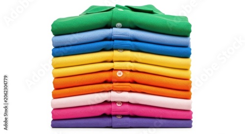 Stack of colorful polo shirts in rainbow order