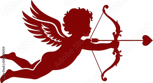 Cupid Silhouette with Bow and Arrow, Valentine's Day Symbol of Love