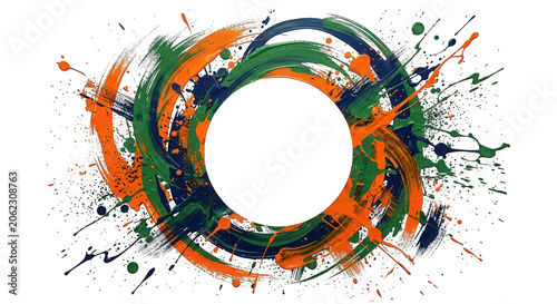 Abstract Swirl Paint Splatter Frame - Orange Green Blue - Copy Space Circle