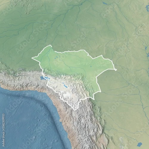 Animated Map of Bolivia Country with border 1080p Format Video