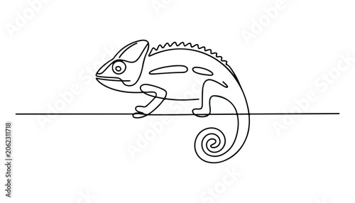 Photos One continuous line illustration of an chameleon animal , isolated on white background