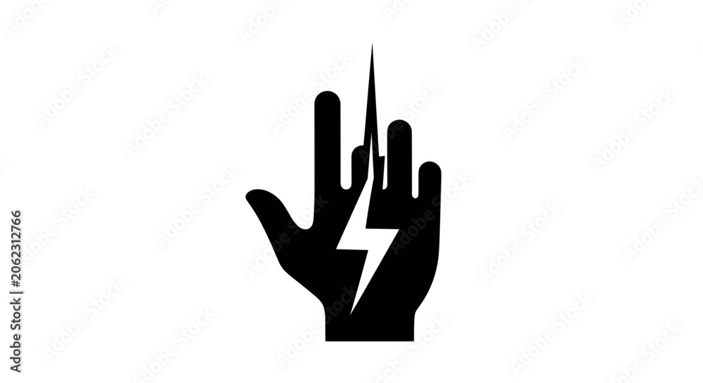 Fototapeta premium Black hand silhouette with lightning bolt symbol.
