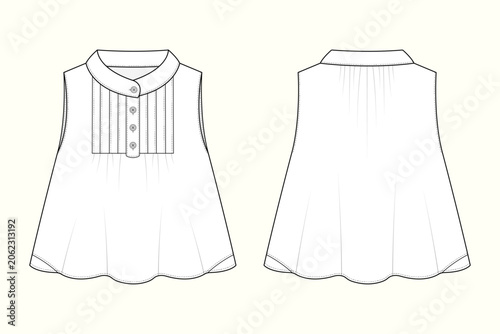 Φωτογραφία Baby Girls Sleeveless Peter Pan Collar Pintuck Babydoll Blouse Tops Fashion Flat
