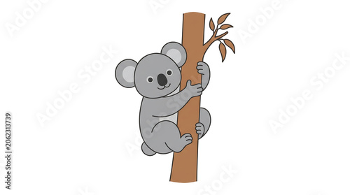 Playful Full Body Vector Design of an Adorable Cartoon Koala Climbing a Tree Branch for Children Educational Content and Nature Illustration