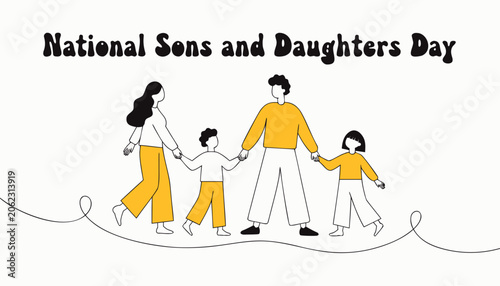 National Sons and Daughters Day, family illustration, vector graphic, parenting concept, family day icon