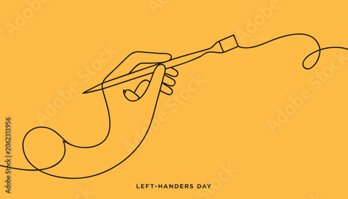 Left-handers Day, hand-drawn line art, minimalist illustration, yellow background