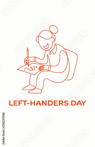 Left-handers Day, Handwriting Illustration, Orange Line Art, Vector Graphic
