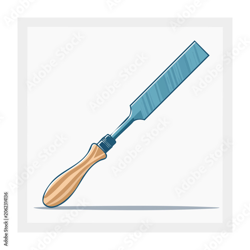Paintbrush with blue handle and brown bristles