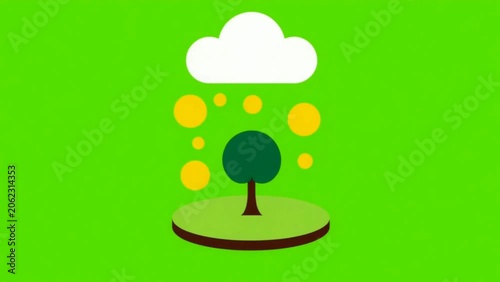 Pop Up Icon Animation of Water Droplet Transforming into a Mini Nature Ecosystem on a Green Screen for Chroma Key
