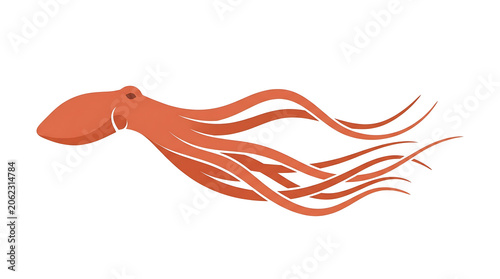 Minimalist full body vector illustration of a swimming octopus, a simple graphic design of an ocean creature with flowing tentacles, perfect for marine life themes and underwater concepts