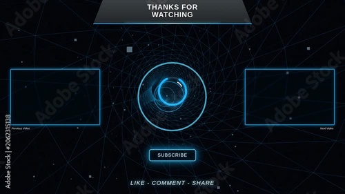 Smooth 3D Tunnel Animation With Neon UI Overlay For Video Outro