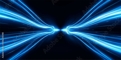Canvastavla Abstract blue light tunnel with glowing converging energy lines abstract converg