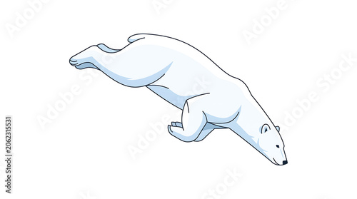 High-energy full body vector graphic of a polar bear diving gracefully in the arctic waters captured in a dynamic illustration style