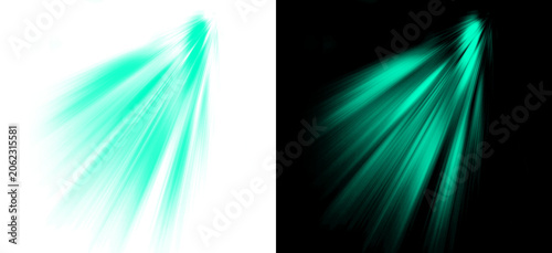 Tablou pe pânză Cyan laser beams and turquoise light rays descending from corner creating magical glow effect on transparent background for creative design
