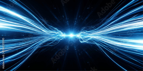 Fotografía Abstract blue light flow converging into central core with abstract technology b