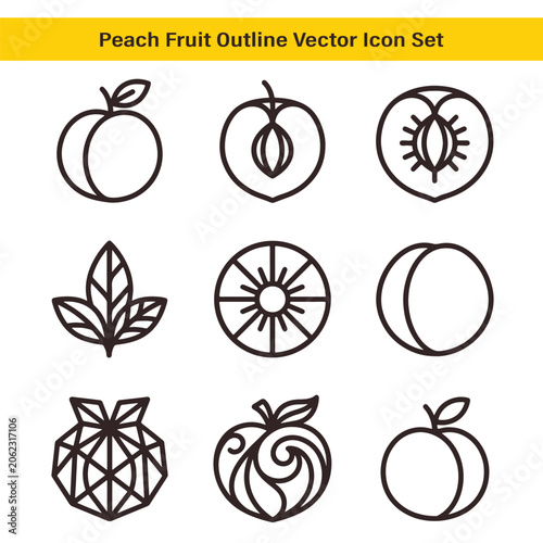 Peach icon set vector black isolated on white background