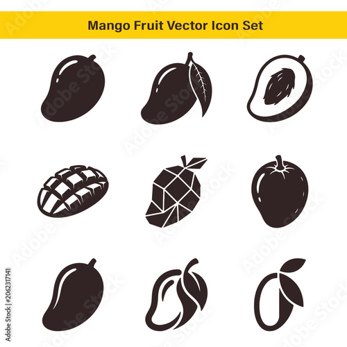 Mango icon set vector black isolated on white background