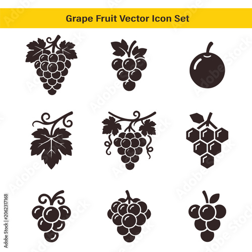 Grape icon set vector black isolated on white background