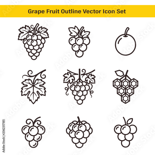 Grape icon set vector black isolated on white background
