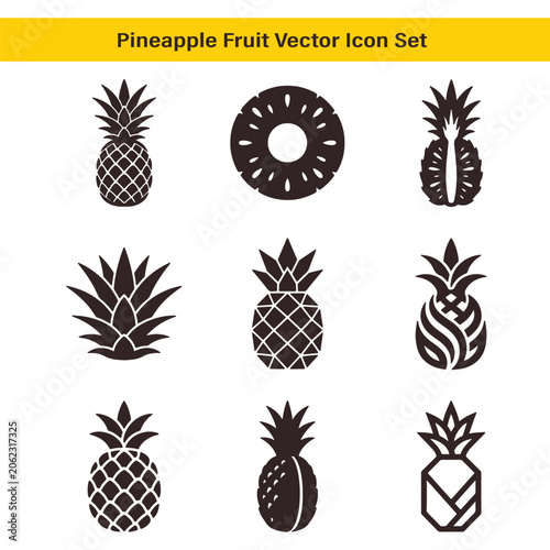 Pineapple icon set vector black isolated on white background