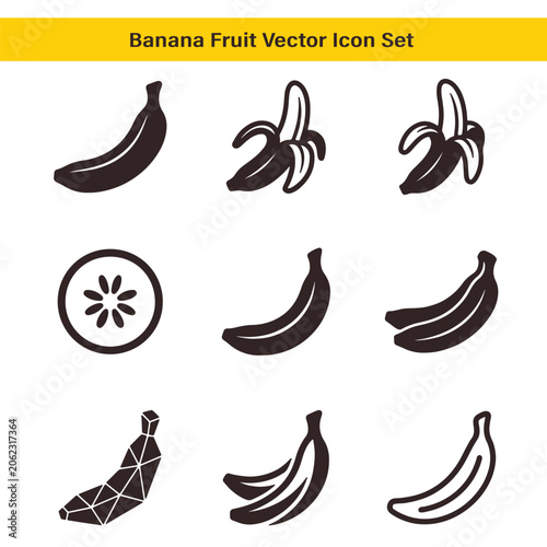 Banana icon set vector black isolated on white background