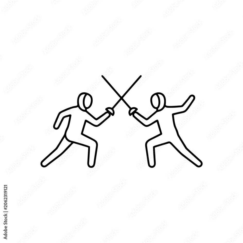 Fototapeta premium Minimalist line art fencing duel athletes sports competition illustration