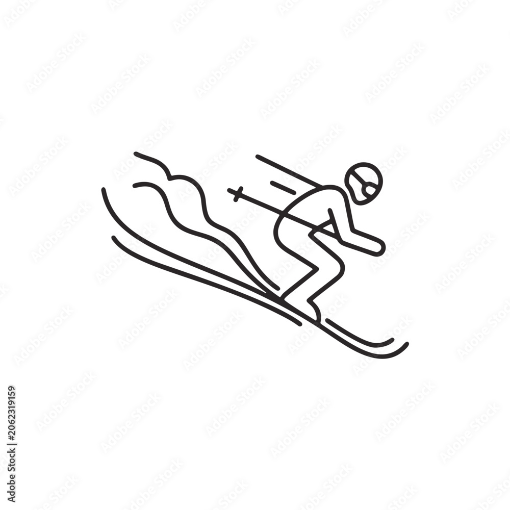 Fototapeta premium Minimalist line art skier descending mountain slope winter sports illustration