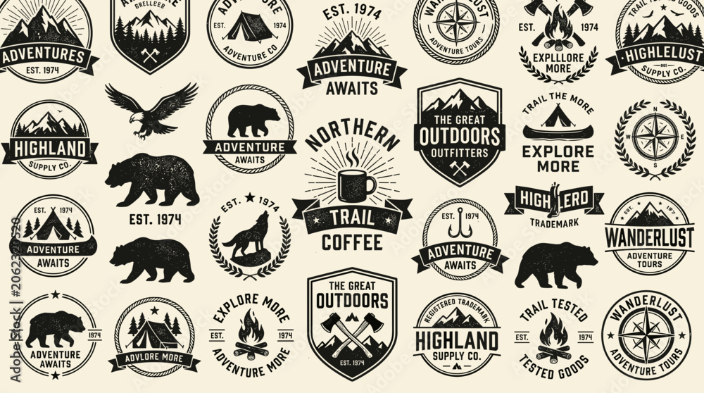 Fototapeta premium Vintage outdoor adventure badges and labels.