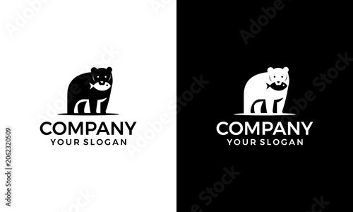 logo design illustration of a bear eating fish