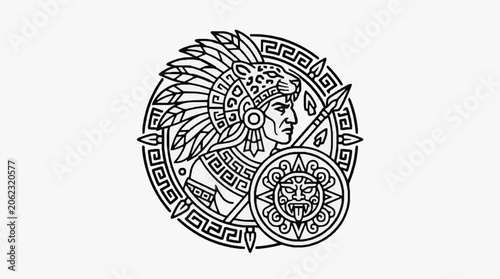 Fotografie Native American Warrior Emblem with Spear and Shield.