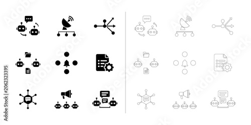 Enterprise AI Automation Workflow Icon Set – Solid and Outline Vector Collection