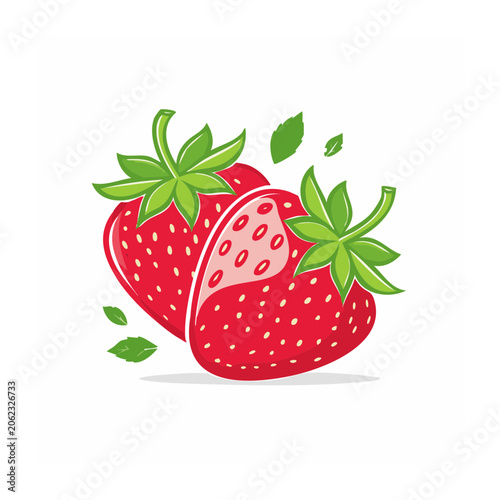 Flat design strawberry with leaves isolated