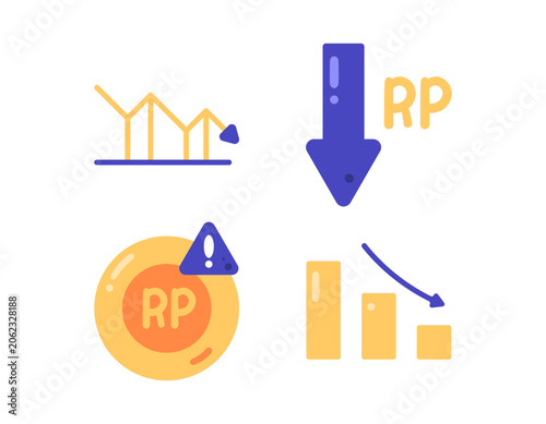 Tableau sur toile Collection of illustrations of symbols on the theme of the declining value of the rupiah