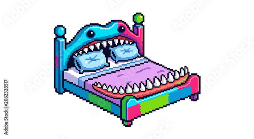 Foto Whimsical Monster Bed with Colorful Design and Sharp Teeth.