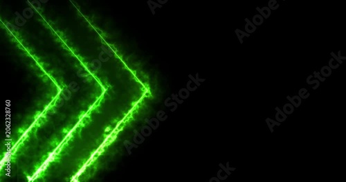 Three vibrant green neon arrows with electric glow on black background, evoking movement and energy. Ideal for digital design, tech interfaces, or futuristic project visuals.