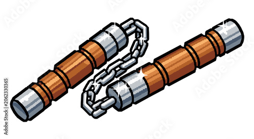 Obraz na płótnie Traditional Wooden Nunchaku Weapon Illustration.