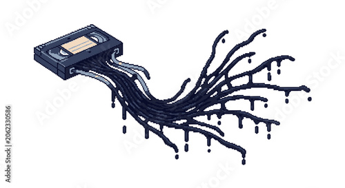 Cuadro en lienzo VHS tape melting into abstract dark liquid strands.