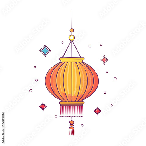 Colorful Paper Lantern with Tassel Illustration