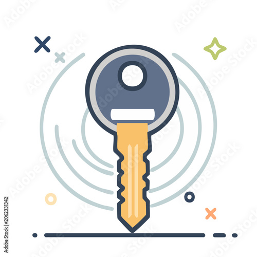 Flat design key icon with transparent background