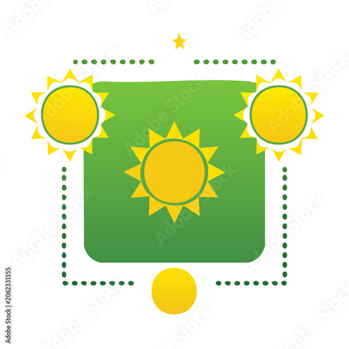 Flat design sun and star icons on green background