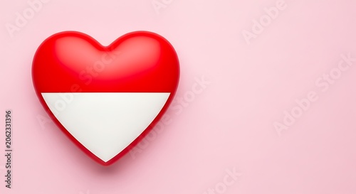 Heartshaped Indonesia flag symbol on pink background for love with travel, and and culture.