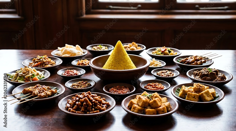Fototapeta premium Nasi Tumpeng and Indonesian Cuisine Banquet