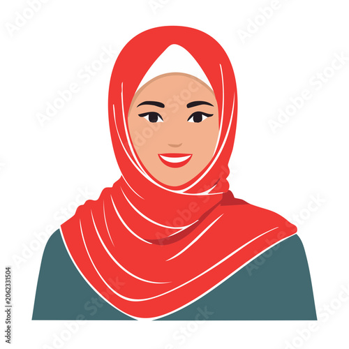 Woman wearing red hijab in flat design illustration