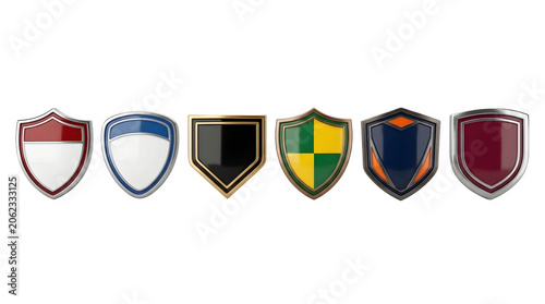 Set of six different heraldic shields isolated on transparent background