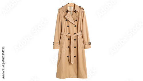 Classic elegant beige trench coat long jacket isolated on a transparent background autumn fashion apparel